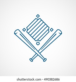 Baseball Bat Cross Blue Line Icon On White Background