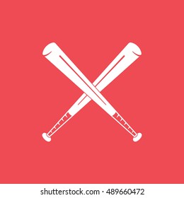 Baseball Bat Cross Flat Icon On Red Background