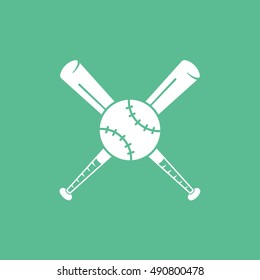 Baseball Bat Cross Flat Icon On Green Background