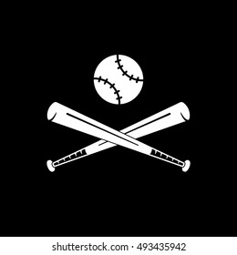 Baseball Bat Cross Flat Icon On Black Background