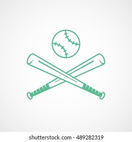 Baseball Bat Cross Green Line Icon On White Background