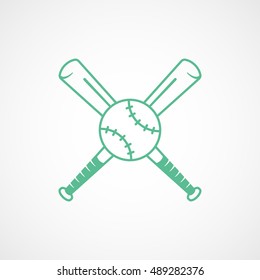 Baseball Bat Cross Green Line Icon On White Background