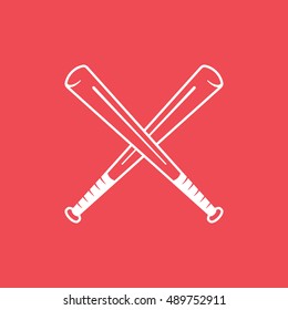 Baseball Bat Cross Line Icon On Red Background