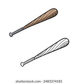Baseballschläger Zeichnung mit Linie Art Stil. Einfacher Gliederungsstil. Vektorillustration