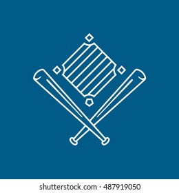Baseball Bat And Field Line Icon On Blue Background