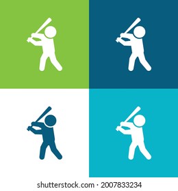 Bate de béisbol Plano cuatro colores conjunto mínimo de iconos