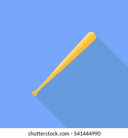 Baseball bat flat icon with long shadow on blue background. Vector illustration.