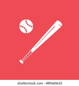 Baseball Bat Flat Icon On Red Background