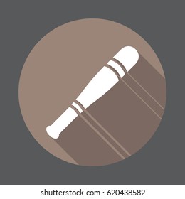 Baseball Bat flat icon. Round colorful button, circular vector sign with long shadow effect. Flat style design