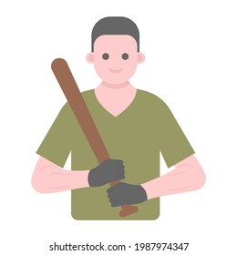 Baseball bat flat vector, sports man
