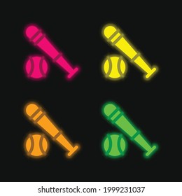 Baseball-Baseball-Baseball-Bat-4-Farbe leuchtend Neonvektorsymbol