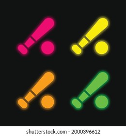 Baseball-Baseball-Baseball-Bat-4-Farbe leuchtend Neonvektorsymbol