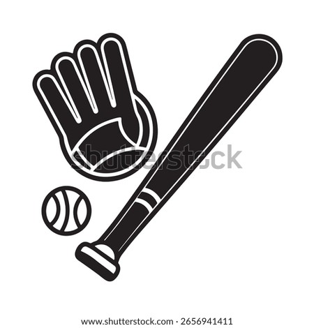 Baseball Bat, Glove, and Ball Line Icon Vector