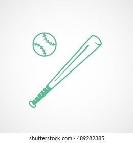 Baseball Bat Green Line Icon On White Background
