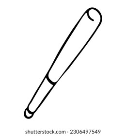 Baseball Bat. Hand drawn black doodle isolated on white background. Vector Illustration. EPS10