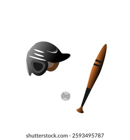 Baseball bat, helmet and ball