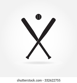 Baseball bat icon. Crossed baseball bats and ball. Vector illustration.