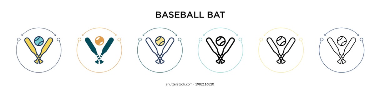 Baseball bat icon in filled, thin line, outline and stroke style. Vector illustration of two colored and black baseball bat vector icons designs can be used for mobile, ui, web