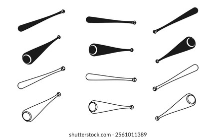 baseball bat icon set with different view. vector illustration isolated on white background.