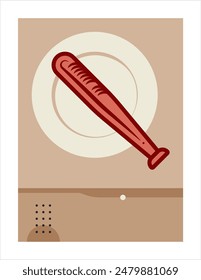 Baseballschläger-Ikone, glattes Holz, Metallklub zum Ballschlagen, Sport-Ikone Vektorgrafik Illustration