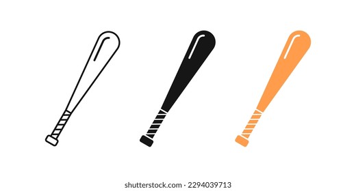 Baseball Fledermaus-Symbol. Symbol für Softball-Ausrüstung. Holzschilder. Klubfledersymbole. Sportsymbole. Schwarz, braune Farbe. Vektor-Einzelzeichen.