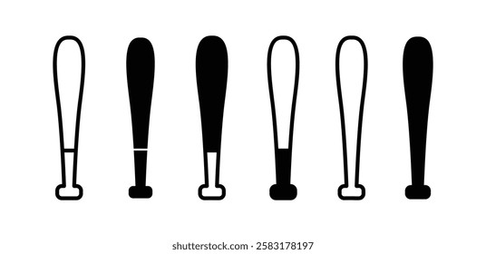 baseball bat icon vector design black white color outline and black filled illustration sets isolated