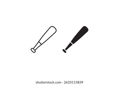 Baseball bat icons in outline and solid style Vector