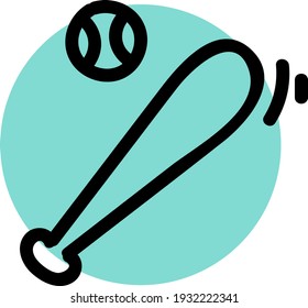 Béisbol y murciélago, ilustración, vector sobre fondo blanco.