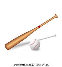 Baseball and baseball bat isolated on white background. Vector illustration.