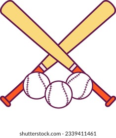 Baseball Bat Kept With Three Baseballs Illustration