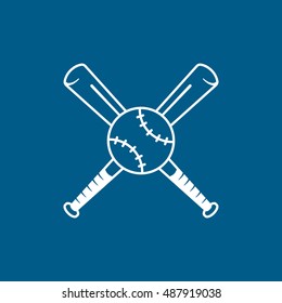 Baseball Bat Line Icon On Blue Background