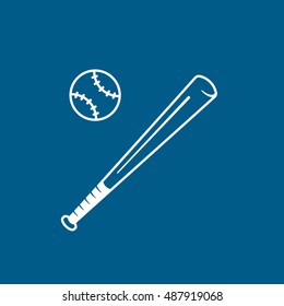 Baseball Bat Line Icon On Blue Background