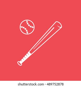 Baseball Bat Line Icon On Red Background