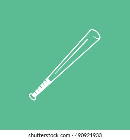 Baseball Bat Line Icon On Green Background