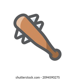 Baseball bat with metal nails Vector icon Cartoon illustration.