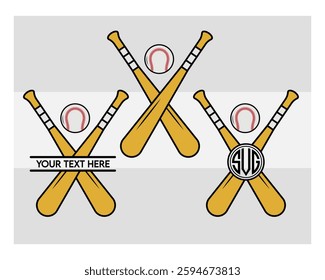 Baseball Bat Monogram, Split Monogram, Circle Monogram, Sports, Baseball Stick, clipart, Ball Silhouette, Baseball Game,