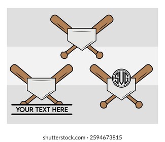 Baseball Bat Monogram, Split Monogram, Circle Monogram, Sports, Baseball Stick, clipart, Ball Silhouette, Baseball Game,