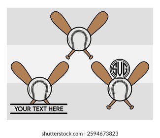 Baseball Bat Monogram, Split Monogram, Circle Monogram, Sports, Baseball Stick, clipart, Ball Silhouette, Baseball Game,