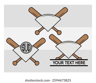 Baseball Bat Monogram, Split Monogram, Circle Monogram, Sports, Baseball Stick, clipart, Ball Silhouette, Baseball Game,