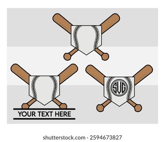 Baseball Bat Monogram, Split Monogram, Circle Monogram, Sports, Baseball Stick, clipart, Ball Silhouette, Baseball Game,