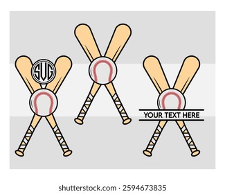 Baseball Bat Monogram, Split Monogram, Circle Monogram, Sports, Baseball Stick, clipart, Ball Silhouette, Baseball Game,