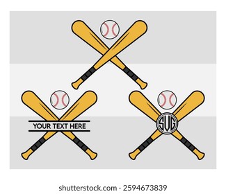 Baseball Bat Monogram, Split Monogram, Circle Monogram, Sports, Baseball Stick, clipart, Ball Silhouette, Baseball Game,