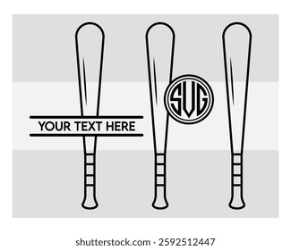 Baseball Bat Monogram, Baseball Stick, Baseball Outline, Split Monogram, Circle Monogram, Silhouette, Bat Outline, Clipart, Sports, Stick Eps, 