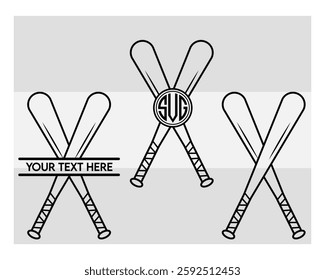 Baseball Bat Monogram, Baseball Stick, Baseball Outline, Split Monogram, Circle Monogram, Silhouette, Bat Outline, Clipart, Sports, Stick Eps, 