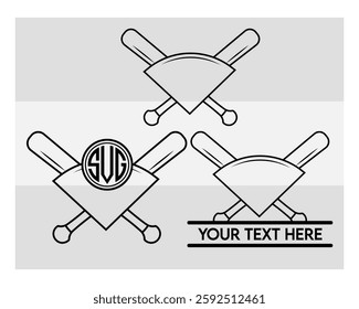 Baseball Bat Monogram, Baseball Stick, Baseball Outline, Split Monogram, Circle Monogram, Silhouette, Bat Outline, Clipart, Sports, Stick Eps, 