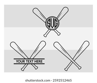 Baseball Bat Monogram, Baseball Stick, Baseball Outline, Split Monogram, Circle Monogram, Silhouette, Bat Outline, Clipart, Sports, Stick Eps, 