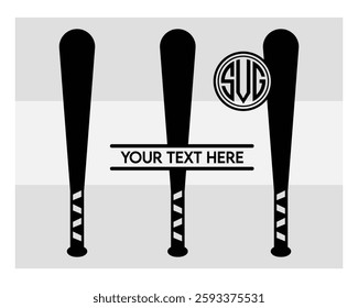 Baseball Bat Monogram, Baseball Stick, Baseball Bat Silhouette, Split Monogram, Circle Monogram, Sports, Silhouette, Vector, 