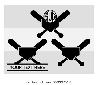 Baseball Bat Monogram, Baseball Stick, Baseball Bat Silhouette, Split Monogram, Circle Monogram, Sports, Silhouette, Vector, 