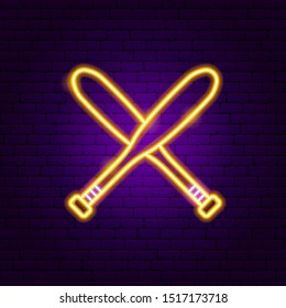Baseball Bat Neon Sign. Vector Illustration of Sport Promotion.
