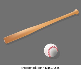 Baseball and baseball bat on grey background